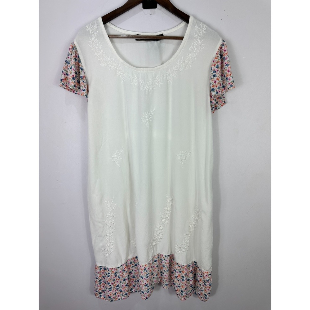 Raya Sun Embroidered Shift Dress Womens 3X Ivory Boho Cottage Hippie‎ Earthy